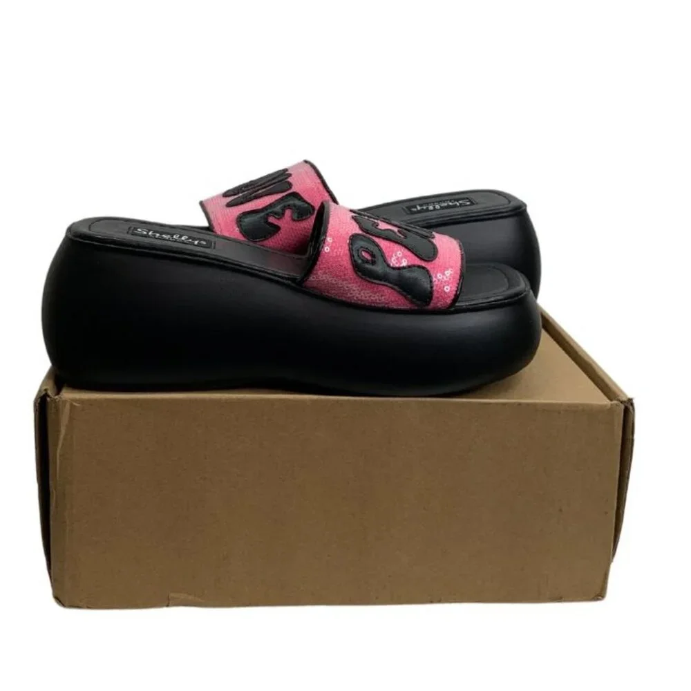 Shellys London Sequin Andi Flatform Mules Pink Women's Size 9 Peace, Love NWB - Picture 6 of 11